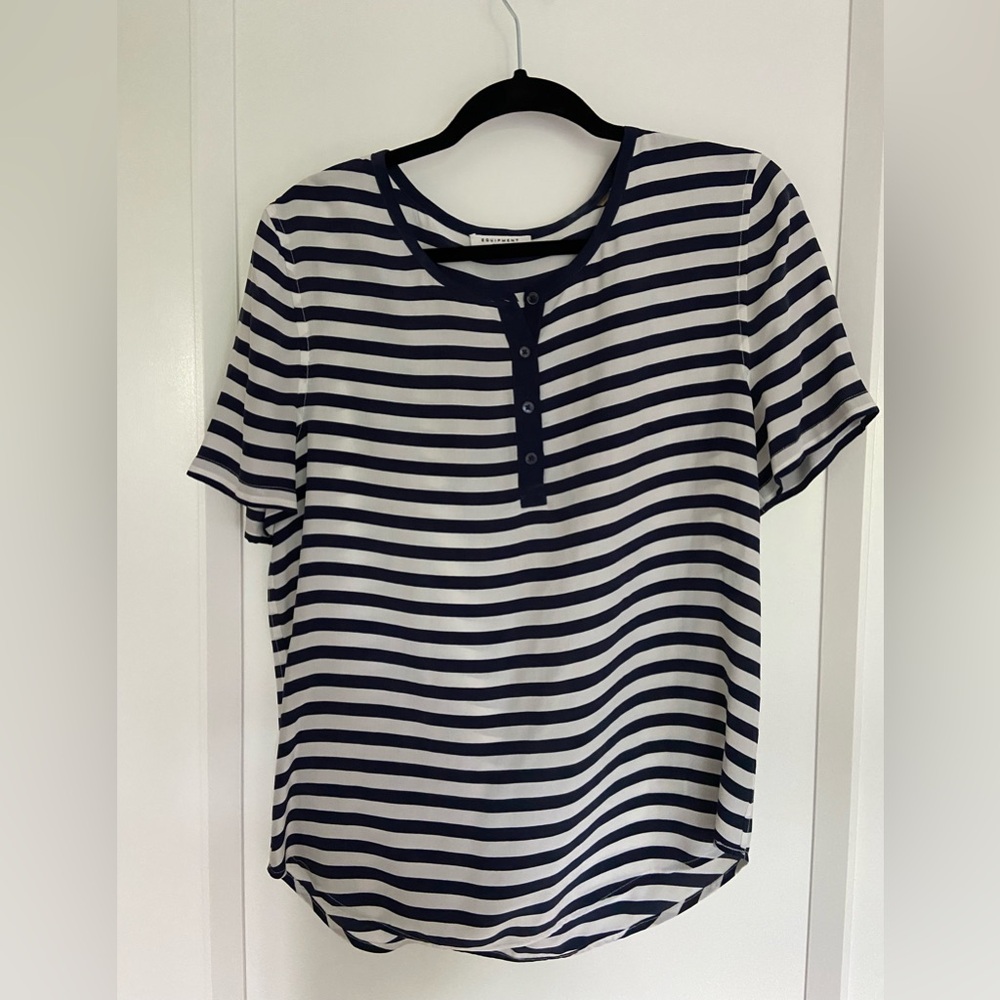 Equipment Silk Blue and White Nautical Shirt M